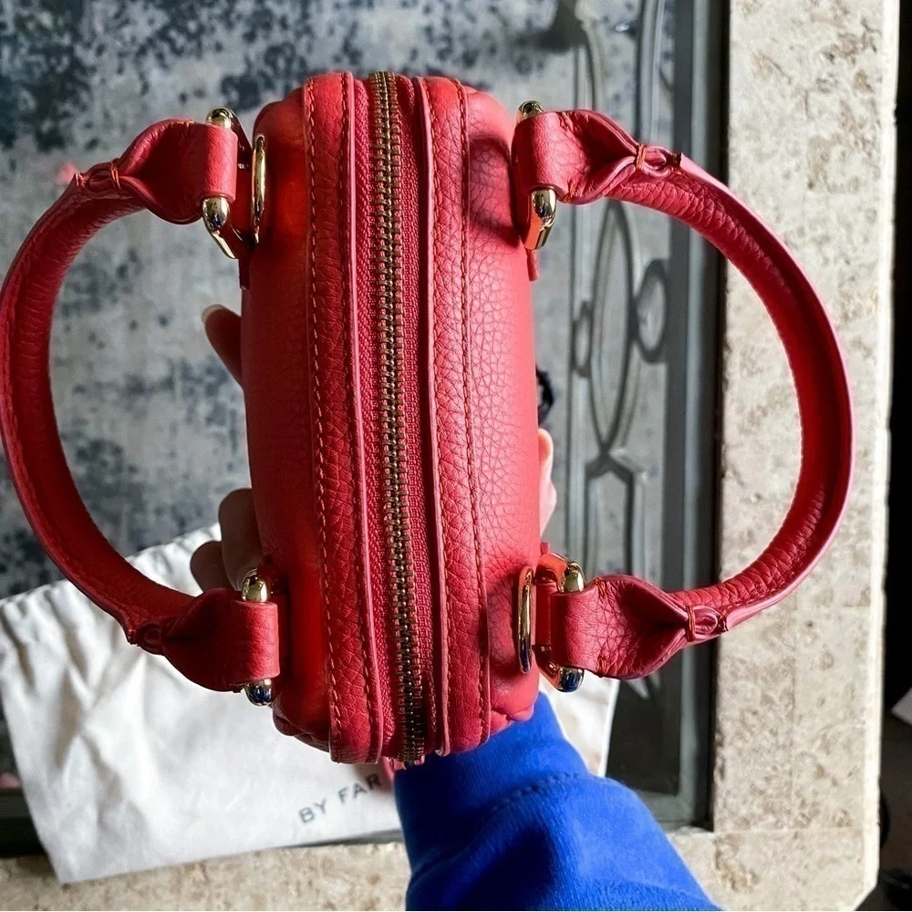 By Far Bag Dora Leather Tote Pebbled Shoulder-Strap‎ Cowhide Miniature Coral NWT